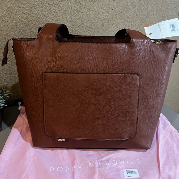 NWT Poppy & Peonies 10th anniversary Poppy tote and cosmetic trio chesnut brown - Picture 3 of 5